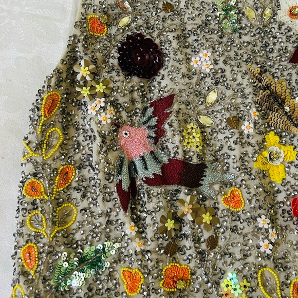 BHLDN Roxy Sparrow Sequin Beaded Floral Mini Dress Silver 14 - Picture 7 of 14